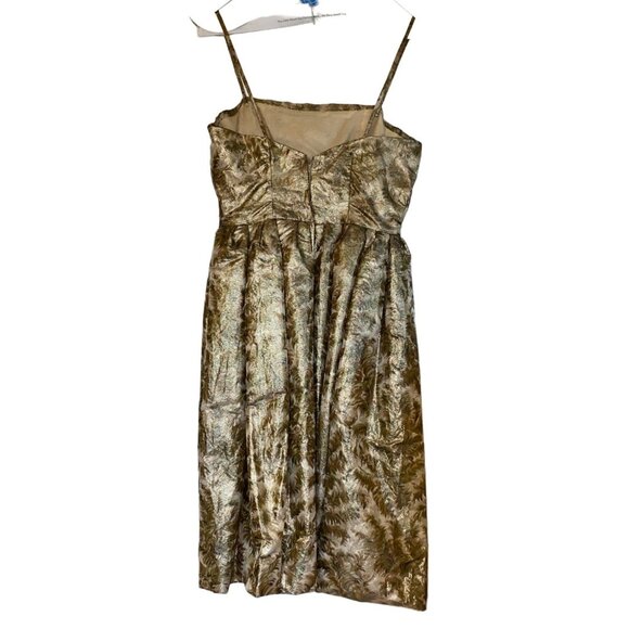 Handmade Gold & Brown Fern Print Dress W/ Crystal-Like Belt Buckle Spaghetti Str - Picture 6 of 8